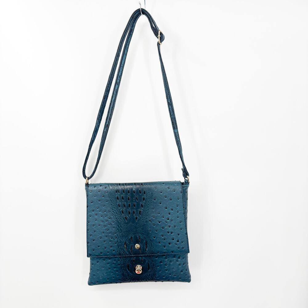 Turquoise Blue Faux Ostrich Crossbody Shoulder Bag Adjustable Strap Pockets Boho